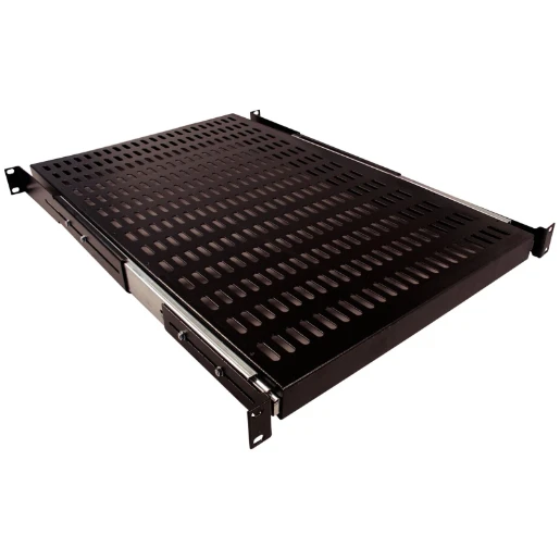 19'' Sliding Shelf 1U 4 Fixing Points Depth 600mm - Black