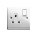 Designa 22SS131DP 1 Gang 13A Double Pole Switched Single Socket Polished Chrome With White Insert