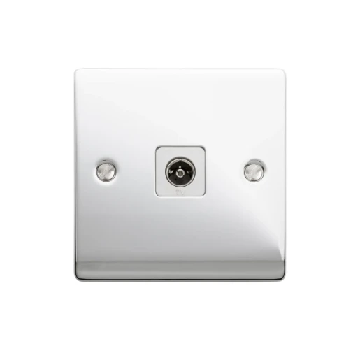 Designa 22TV1 Coaxial TV Socket 1 Gang Non-Isolated - Polished Chrome With White Insert