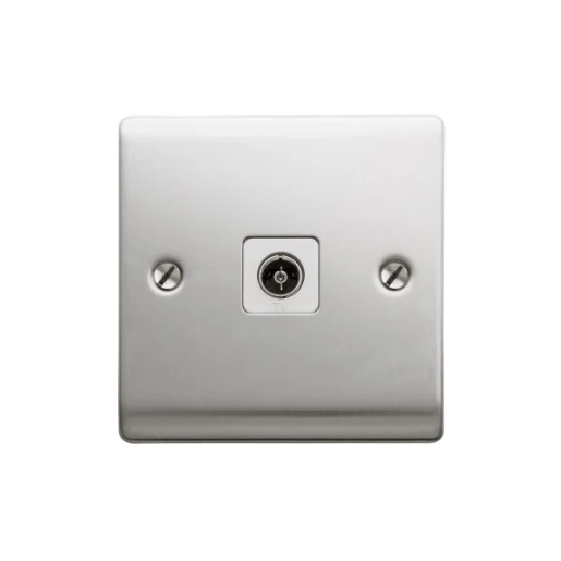 1 Gang Non-Isolated Coaxial TV Socket Polished Chrome With White Insert
