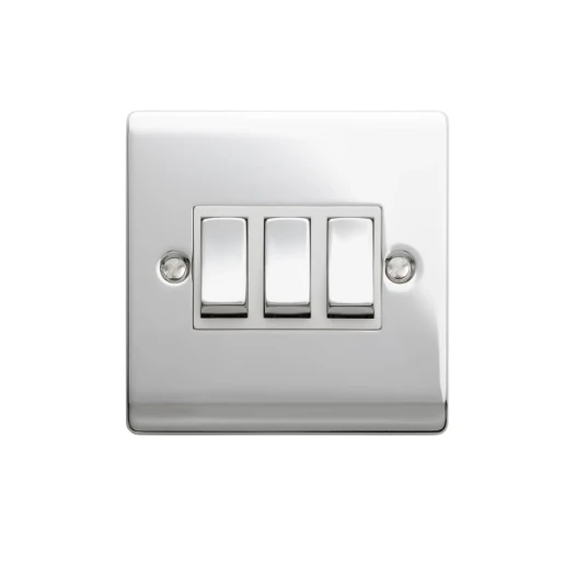 Designa 22S532 Plate Switch - 3 Gang 2 Way 10AX Polish Chrome with White Insert