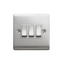 Designa 23S532 3 Gang 2 Way 10AX Plate Switch Satin Steel with White Insert