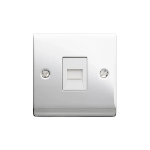 Designa 22MASTEL Master Telephone Socket 1 Gang - Polished Chrome with White Insert