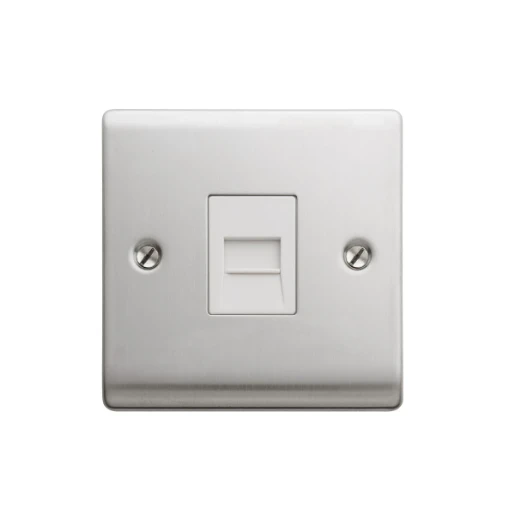 Designa 23MASTEL 1 Gang Master Telephone Socket Satin Steel with White Insert