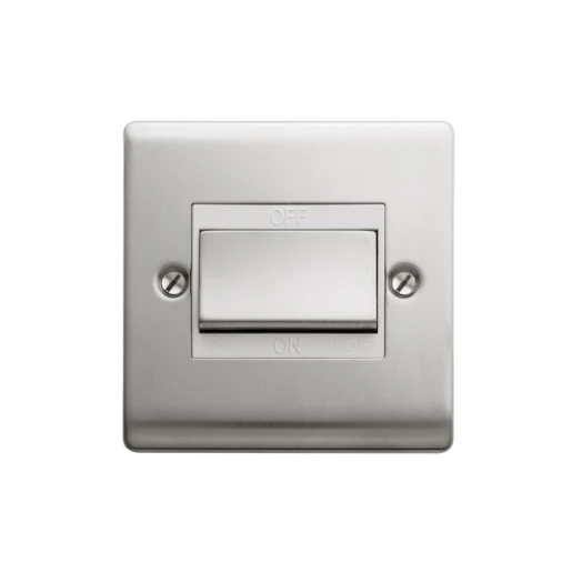 Designa 23S5FS 1 Gang Triple Pole Fan Isolator Switch Satin Steel With White Insert