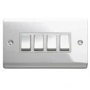 Designa 22S542 4 Gang 2 Way 10AX Plate Switch Polished Chrome with White Insert
