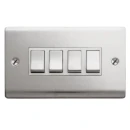 Designa 23S542 4 Gang 2 Way 10AX Plate Switch Satin Steel with White Inserts