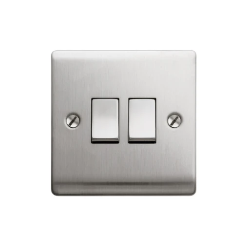 Designa 23S522J 2 Gang 2 Way 10AX Plate Switch Satin Steel