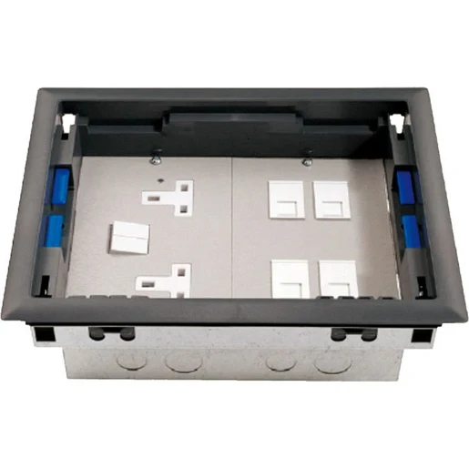 Floorbox 3Compartment 2 Gang Switched Socket+Dp1332 Tap-Off