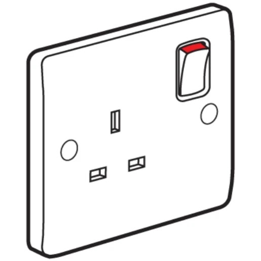 Socket 1 Gang Switched SP 13A Slimline Curved Edge White