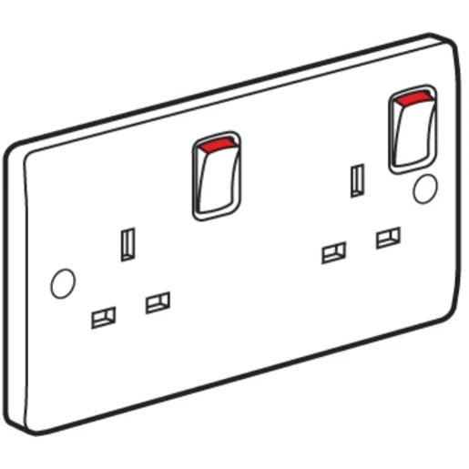 Socket 2 Gang Switched DP 13A Slimline Curved Edge White