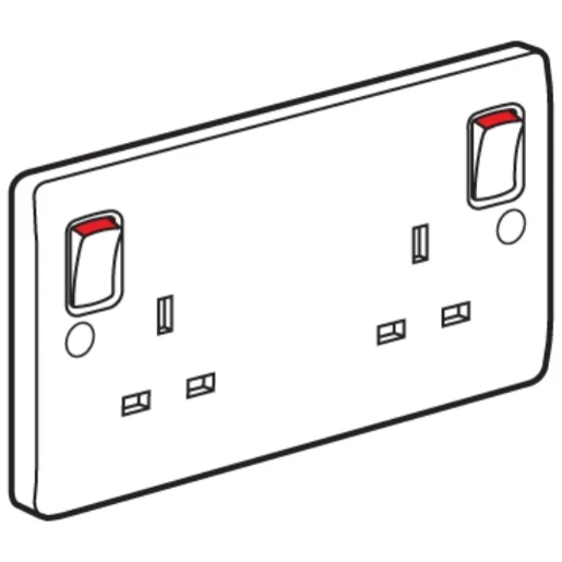 Socket 2 Gang Switched Double Pole Cleanearth 13A White