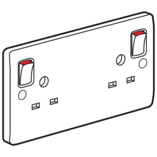 Socket 2 Gang Switched DP Non Standard 13A White Earth Pin