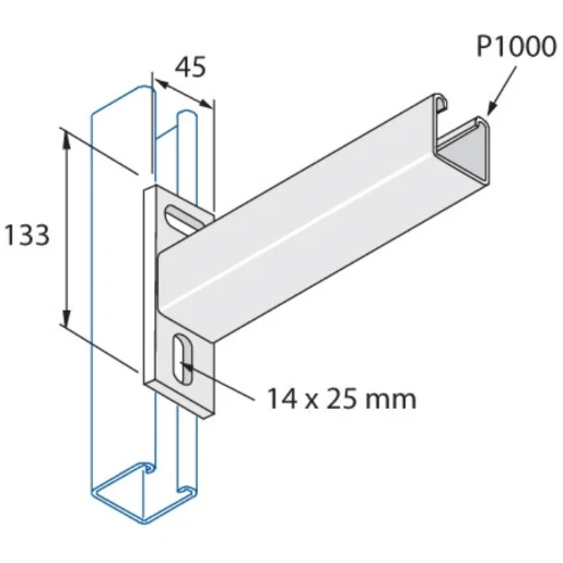 Cantilever Arm For P1000 Channel 41 x 41 Plain 750mm Steel Hot Dipped Galvanised