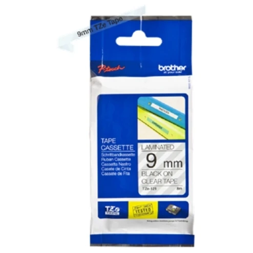 Tape Labelling Tze Laminated 9mmx8M Black On Clear