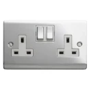 Designa 22SS132DP 2 Gang 13A Double Pole Switched Double Socket Polished Chrome With White Insert