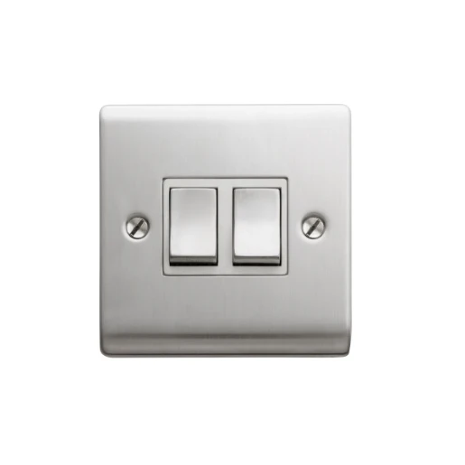 Designa 23S522 2 Gang 2 Way 10AX Plate Switch Satin Steel with White Insert