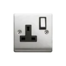 Designa 23SS131DP 1 Gang 13A Double Pole Switched Single Socket Satin Steel With Black Insert