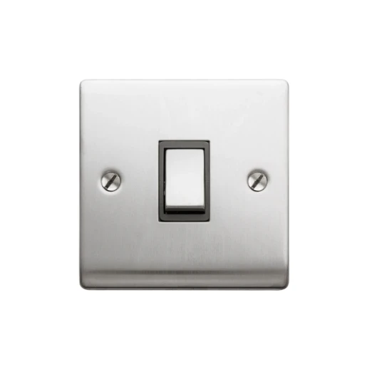 Designa 23S512B 1 Gang 2 Way 10AX Plate Switch Satin Steel with Black Insert