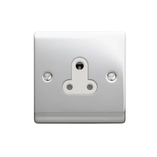 Designa 22S051UN 1 Gang 5A Unswitched Single Socket Polished Chrome with White Insert