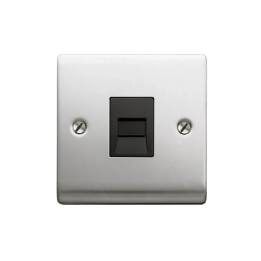 Designa 23SECTELB 1 Gang Secondary Telephone Socket Satin Steel with Black Insert