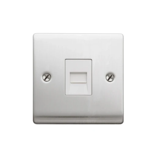 Designa 23SECTEL 1 Gang Secondary Telephone Socket Satin Steel with White Insert