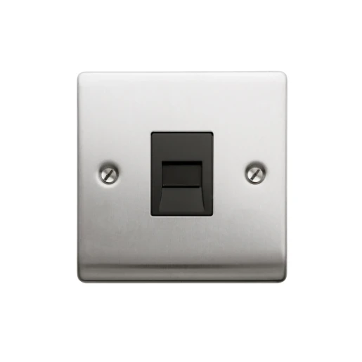 Designa 23MASTELB Master Telephone Socket 1 Gang - Satin Steel with Black Insert