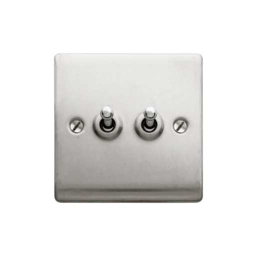 Designa 23D522 2 Gang 2 Way 10AX Plate Dolly Switch Satin Steel