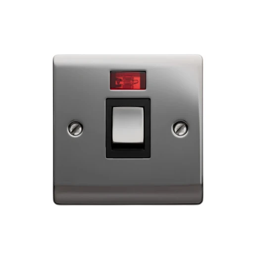 Designa 24S20L 20A 1 Gang Double Pole Switch Black Nickel With Black Insert c/w Neon