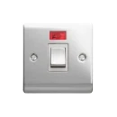 Designa 22S20L 20A 1 Gang Double Pole Switch Polished Chrome With White Insert c/w Neon