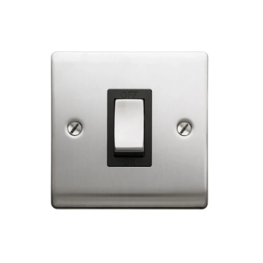 Designa 23S451B 1 Gang 45A Double Pole Switch - Satin Steel with Black Insert