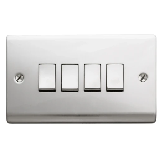 Designa 23S542J Plate Switch 4 Gang 2 Way 10AX - Satin Steel