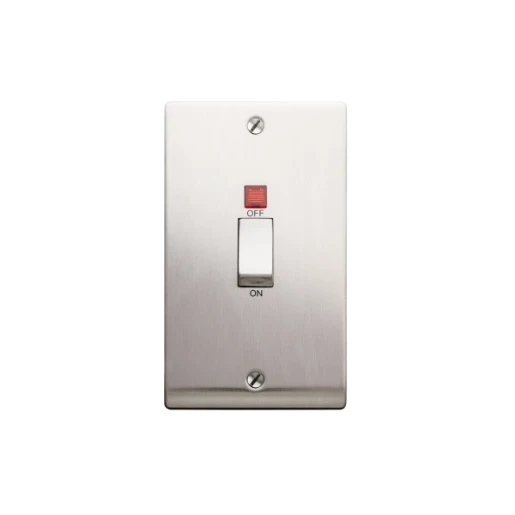 Designa 23S452VLJ Vertical 2 Gang 45A Double Pole Satin Steel with Neon