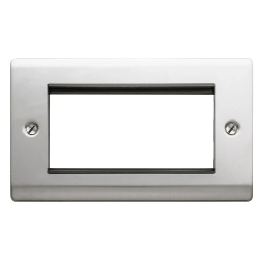Designa 23FAC4MODB 2 Gang 4 Euro Module Grid Plate Satin Steel Black Insert