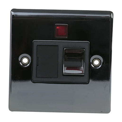 Designa 24SPU13L 1 Gang 13A Switched Fused Spur Connection Unit Black Nickel with Black insert c/w Neon