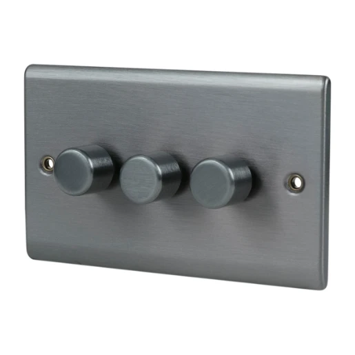 Designa 25DIM4003 3 Gang 2 Way 400W Push Dimmer Switch Graphite