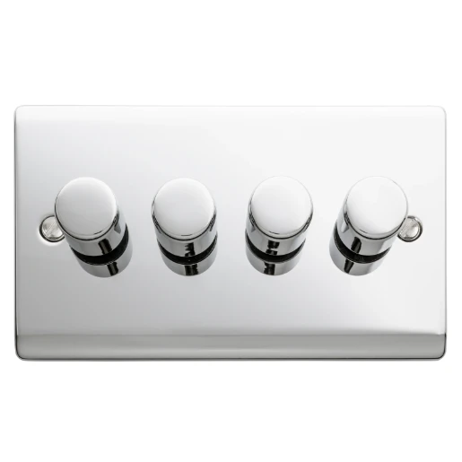 Designa 22DIM4004 Push Dimmer Switch 4 Gang 2 Way 400W - Polished Chrome