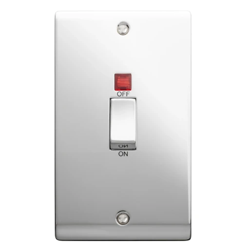 Designa 22S452VLJ Vertical 2 Gang 45A Double Pole - Polished Chrome with Neon