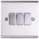 Plate Switch 3 Gang 2 Way 10A Stainless Steel White Insert