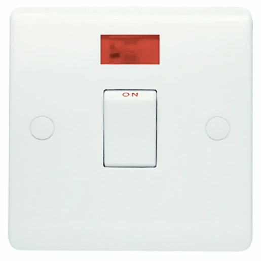 Designa 21S20L 20A 1 Gang Double Pole Switch White with Neon