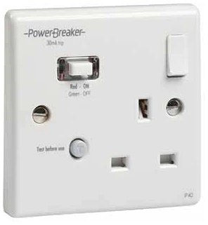 Socket RCD Single Switched 30Ma White Passive