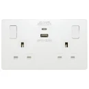 Pearlescent White Evolve 2 Gang 13A 1x USB-QC A 27W 1x USB-PD C 30W Switched Socket White Insert
