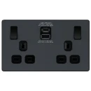 Matt Grey Evolve 2 Gang 13A 1x USB-QC A 27W 1x USB-PD C 30W Switched Socket Black Insert