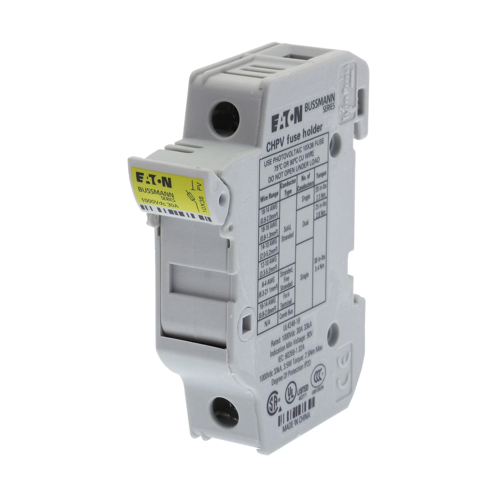 2262233 - Eaton 1Pole 30A 1000Vdc MFH For 10x38 Gpv