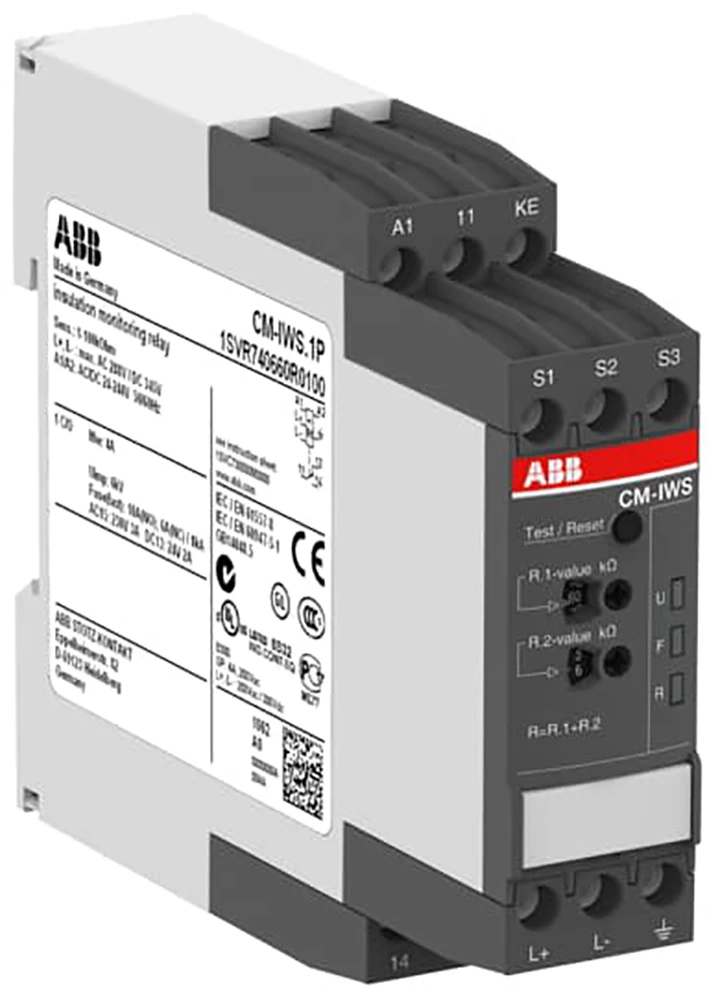 ABB Componenten Isolatiebewakingsrelais CM-IWS.1P 1CO 1-100kOhm 24-240V AC/