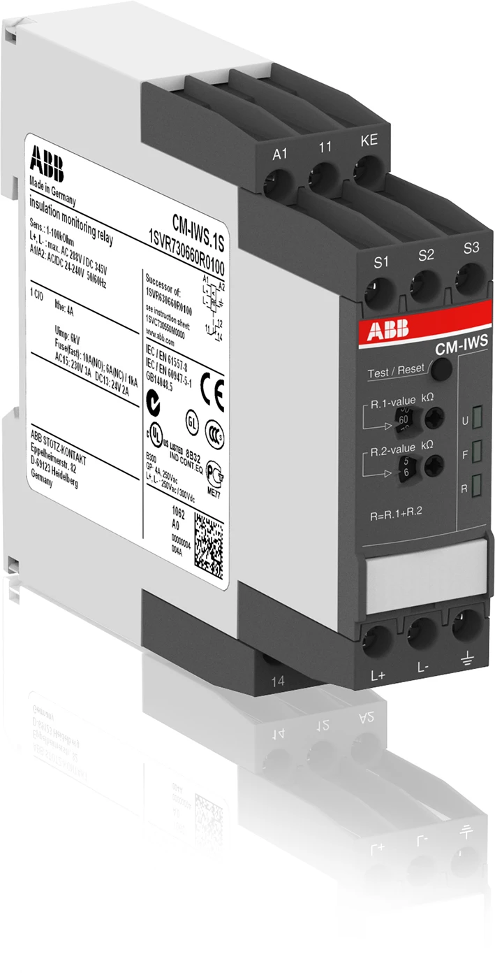 ABB Componenten Isolatiebewakingsrelais CM-IWS.1S 1CO 1-100kOhm 24-240V AC/