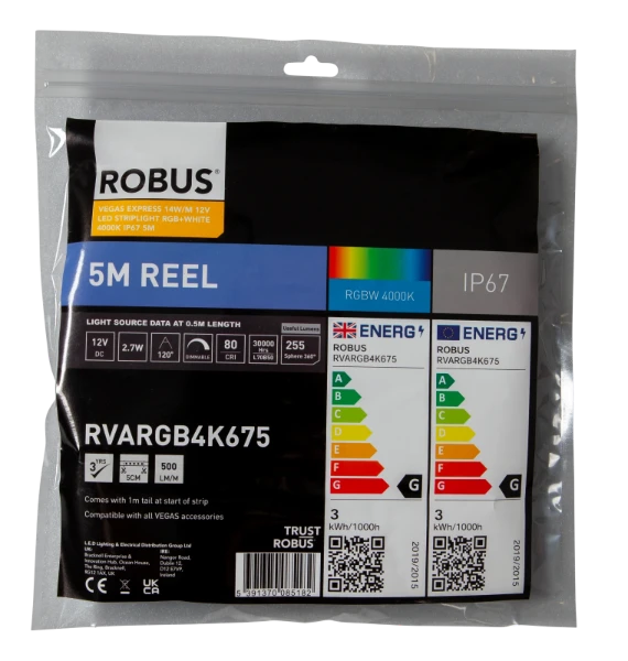 VEGAS EXPRESS 14W/m 12V LED Striplight RGB+White 4000K IP67 5m