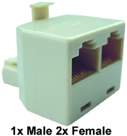 Modulair T stuk 1x Male - 2x Female RJ11 kruis