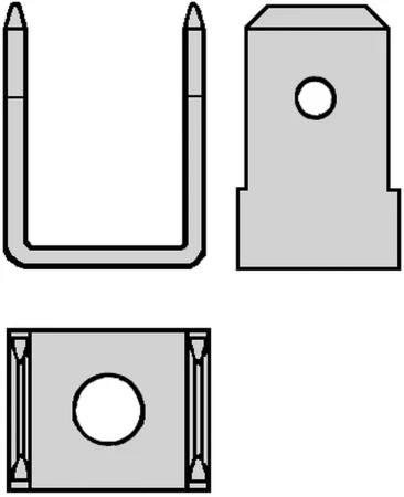 Tab voor vlakstekerhuls 6,3x0,8 boutgat M4 H=90°, dubbele tab