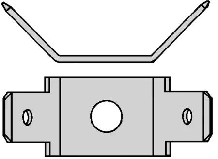 Tab voor vlakstekerhuls 6,3x0,8 boutgat M5 H=45°, dubbele tab